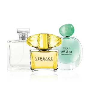 Romance by Ralph Lauren and Yellow Diamond by Versace and Acqua Di Gioia by Giorgio Armani